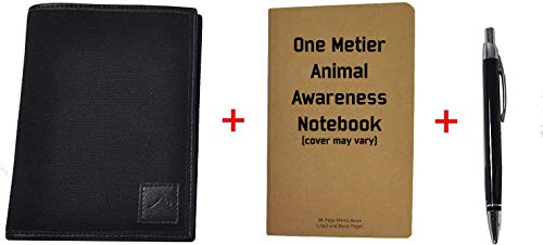 Field Notes / Moleskine Pocket Notebook Cover by Metier Life | Canvas with Vegan Leather | Fits Journals 3.5" X 5.5" | With Included Field Notes Notebook and Metier Pen - Stealth Black