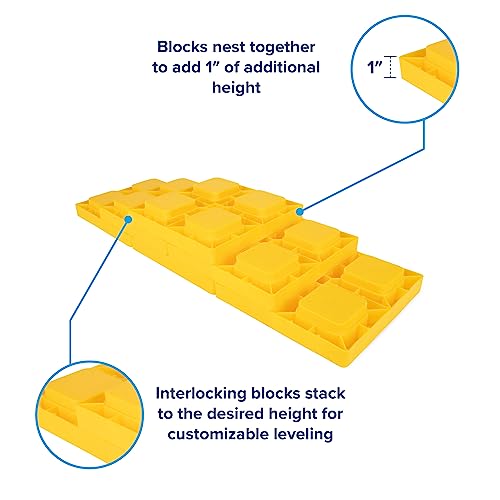 Camco Camper/RV Leveling Blocks | Features Interlocking Nested Design & Storage Bag for RV Storage and Organization | Each Leveling Block Measures 8.5" x 8.5" x 1" | 10-Pack, Design May Vary (44510)