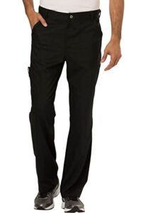cherokee mens scrub pants with cargo pockets, two-way stretch modern fit drawstring pants ww140s, l short, black