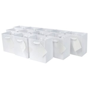 mini gift bags - 12 pack extra small white gift bags with handles & tags, designer gloss euro totes for wedding & baby shower favor & goodie bags, birthday party, gift card bags, bulk - 4x2.75x4.5