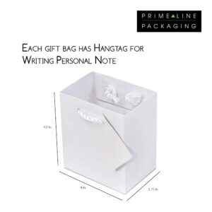 Mini Gift Bags - 12 Pack Extra Small White Gift Bags with Handles & Tags, Designer Gloss Euro Totes for Wedding & Baby Shower Favor & Goodie Bags, Birthday Party, Gift Card Bags, Bulk - 4x2.75x4.5