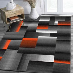 handcraft rugs orange/black/gray abstract geometric modern squares pattern area rug 5 ft. by 7 ft.