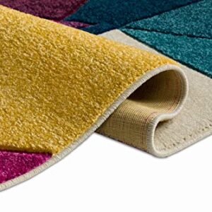 Well Woven Strata Squares Blue Purple Fuchsia Yellow Orange Modern Geometric Hand Carved 8x10 (7'10" x 9'10") Area Rug Easy to Clean Stain & Fade Resistant Thick Soft Plush