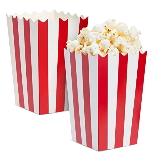 BLUE PANDA Set of 100 Mini Popcorn Favor Boxes - 3x5 Snack Containers for Carnival Party Supplies, Movie Night, Birthdays, Red and White, 20 Ounce, 3.3 x 5.6 Inches