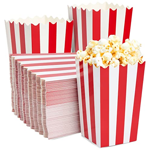 BLUE PANDA Set of 100 Mini Popcorn Favor Boxes - 3x5 Snack Containers for Carnival Party Supplies, Movie Night, Birthdays, Red and White, 20 Ounce, 3.3 x 5.6 Inches