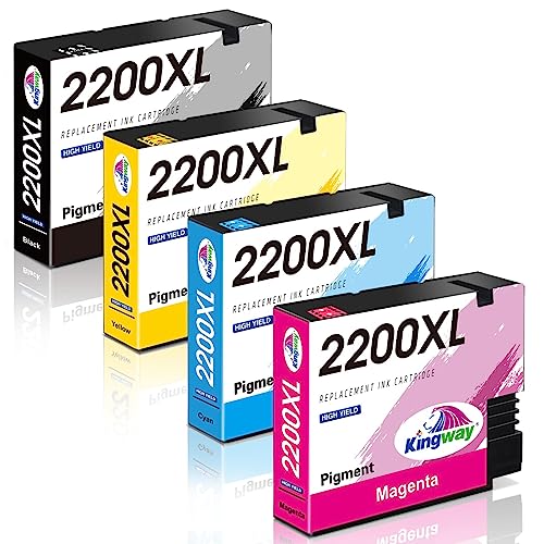 2200XL Ink Cartridges of Kingway Compatible for Canon PGI 2200XL PGI-2200 PGI-2200 XLwork with Maxify MB5320 MB5420 MB5120 MB5020 iB4120 iB4020 Printer (Black, Cyan, Magenta, Yellow) 4 Pack