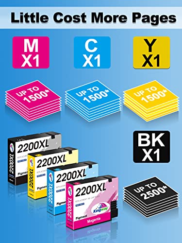 2200XL Ink Cartridges of Kingway Compatible for Canon PGI 2200XL PGI-2200 PGI-2200 XLwork with Maxify MB5320 MB5420 MB5120 MB5020 iB4120 iB4020 Printer (Black, Cyan, Magenta, Yellow) 4 Pack