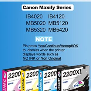 2200XL Ink Cartridges of Kingway Compatible for Canon PGI 2200XL PGI-2200 PGI-2200 XLwork with Maxify MB5320 MB5420 MB5120 MB5020 iB4120 iB4020 Printer (Black, Cyan, Magenta, Yellow) 4 Pack