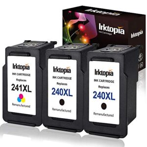 3 pack remanufactured ink cartridge replacement for canon 240xl pg 240 xl and cl 241xl (2black,1color) with ink level indicator used in pixma 2120 2220 3120 3220 4120 4220 mx372 432 512