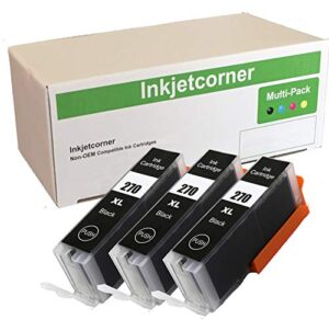 inkjetcorner compatible ink cartridge replacement for pgi-270xl pgi 270 xl pgbk for use with ts5020 ts6020 mg5721 mg5722 mg6820 mg6821 mg6822 mg7720 ts8020 printer (big black, 3-pack)