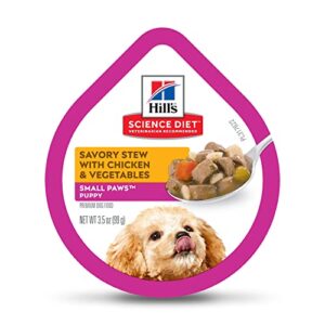 hill's science diet wet dog food, puppy, small paws for small breeds, savory stew with chicken & vegetables recipe, 3.5 oz trays, 12-pack