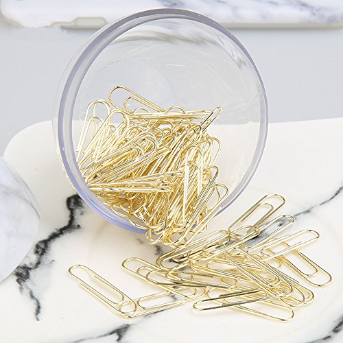 100pcs 28mm Gold Paper Clips Medium in White Marble Paper Clips Holder Dispenser Round Paperclips Storage Case for Office Desk Organizer Accessories (Marble)