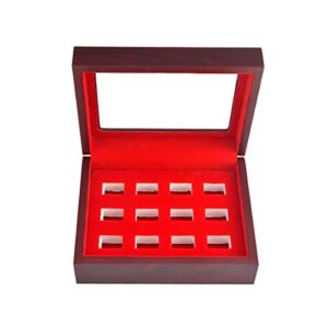 junninggor 12 holes championship big heavy ring display case wooden jewelry box red velvet inside (red)