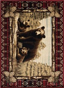 rug empire rustic lodge grizzly bear cubs area rug, 39" l x 26" h