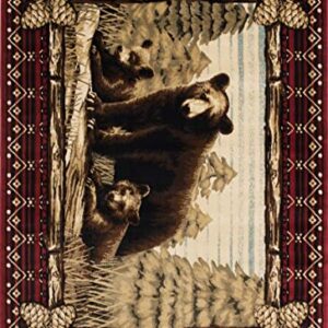 Rug Empire Rustic Lodge Grizzly Bear Cubs Area Rug, 39" L x 26" H