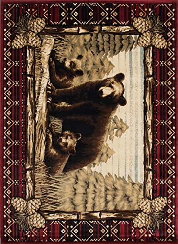 Rug Empire Rustic Lodge Grizzly Bear Cubs Area Rug, 39" L x 26" H