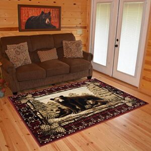 Rug Empire Rustic Lodge Grizzly Bear Cubs Area Rug, 39" L x 26" H