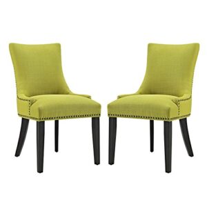 modway marquis modern elegant upholstered fabric parsons dining side chair with nailhead trim and wood legs, set of 2, wheatgrass
