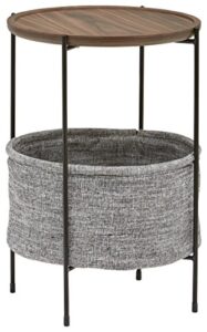 amazon brand – rivet meeks round side table with fabric storage basket, 24"h, walnut and grey