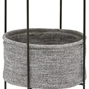 Amazon Brand – Rivet Meeks Round Side Table with Fabric Storage Basket, 24"H, Walnut and Grey