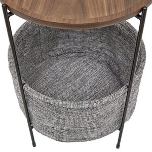 Amazon Brand – Rivet Meeks Round Side Table with Fabric Storage Basket, 24"H, Walnut and Grey