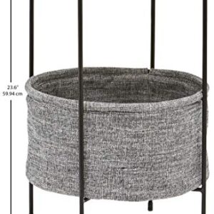 Amazon Brand – Rivet Meeks Round Side Table with Fabric Storage Basket, 24"H, Walnut and Grey