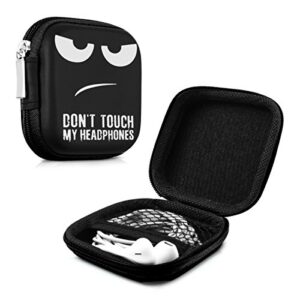 kwmobile carrying case for earphones - square design with zipper for in-ear headphones earbuds - white/black/black, don't touch my headphones