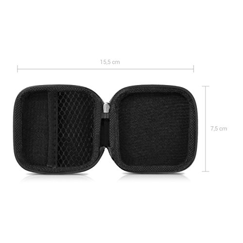 kwmobile Carrying Case for Earphones - Square Design with Zipper for in-Ear Headphones Earbuds - White/Black/Black, Don't Touch My Headphones