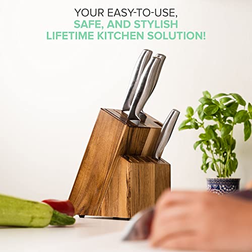 Coninx Acacia Wood Kitchen Knife Block - Professional Quality Wood Knife Organizer - Convenient & Secure Knife Stand To Save Space & Keep Knives Neat & Sharp - Knife Blocks for Kitchen Knife Storage