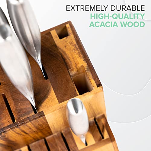 Coninx Acacia Wood Kitchen Knife Block - Professional Quality Wood Knife Organizer - Convenient & Secure Knife Stand To Save Space & Keep Knives Neat & Sharp - Knife Blocks for Kitchen Knife Storage