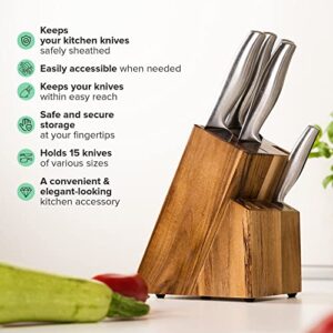 Coninx Acacia Wood Kitchen Knife Block - Professional Quality Wood Knife Organizer - Convenient & Secure Knife Stand To Save Space & Keep Knives Neat & Sharp - Knife Blocks for Kitchen Knife Storage