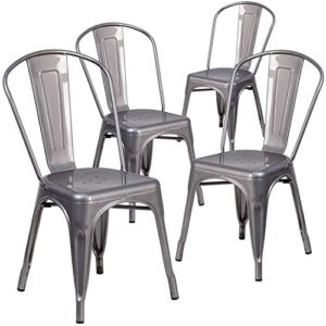 Flash Furniture Lincoln 4 Pack Clear Coated Metal Indoor Stackable Chair