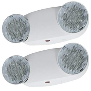 lfi lights | bright oval emergency light | white housing | two led adjustable round heads | hardwired with battery backup | ul listed | (2 pack) | el-m2