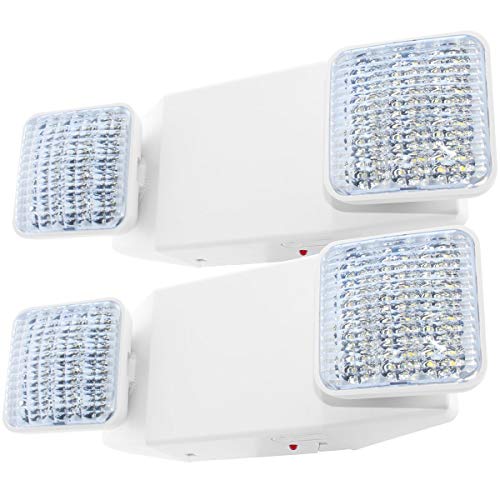 LFI Lights | Emergency Light | White Housing | Two LED Adjustable Square Heads | Hardwired with Battery Backup | UL Listed | Contractor Standard | (2 Pack) | EL-2