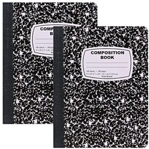 emraw marble composition notebook wide ruled black and white composition books 100 sheets (2 pack)