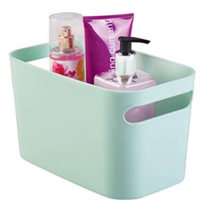 mDesign Deep Plastic Bathroom Bin with Handles, Storage Organizer for Vanity Countertop, Hold Soap, Body Wash, Shampoo, Lotion, Conditioner, Hand Towels - 10" Long, Aura Collection, 2 Pack, Mint Green