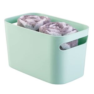 mDesign Deep Plastic Bathroom Bin with Handles, Storage Organizer for Vanity Countertop, Hold Soap, Body Wash, Shampoo, Lotion, Conditioner, Hand Towels - 10" Long, Aura Collection, 2 Pack, Mint Green