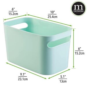 mDesign Deep Plastic Bathroom Bin with Handles, Storage Organizer for Vanity Countertop, Hold Soap, Body Wash, Shampoo, Lotion, Conditioner, Hand Towels - 10" Long, Aura Collection, 2 Pack, Mint Green