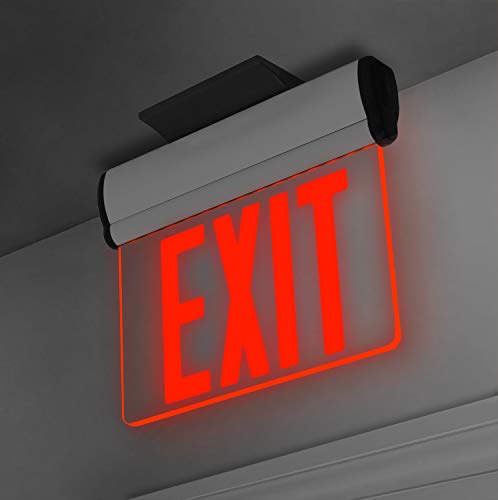 LFI Lights | Edge-Lit Red Exit Sign | Modern Design Brushed Aluminum Housing | All LED | Single-Sided Clear Acrylic Panel | Hardwired with Battery Backup | UL Listed | (2 Pack) | ELRT-R (SC)