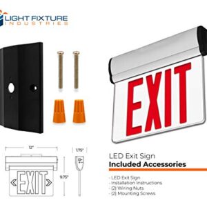LFI Lights | Edge-Lit Red Exit Sign | Modern Design Brushed Aluminum Housing | All LED | Single-Sided Clear Acrylic Panel | Hardwired with Battery Backup | UL Listed | (2 Pack) | ELRT-R (SC)