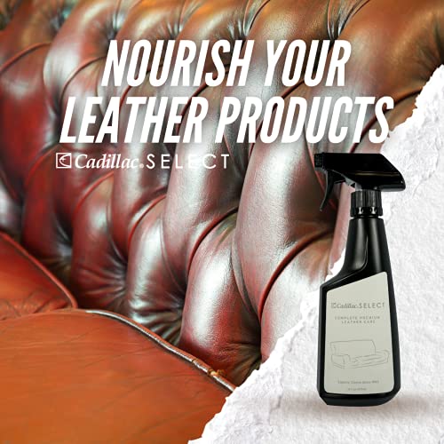 Cadillac Select Leather Furniture Cleaner and Conditioner for Couch, Car Auto Interior Seats, Bags, Jackets, Large Leather Surfaces – Complete Care Spray