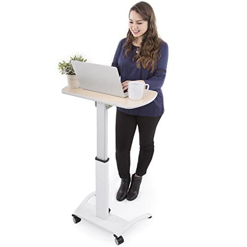 Stand Steady Tilting Mobile Podium | Height Adjustable Laptop Stand with Wheels and Tilting Desktop | Mobile Workstation & Portable Standing Desk | Rolling Laptop Table for Office & Home (Maple Print)