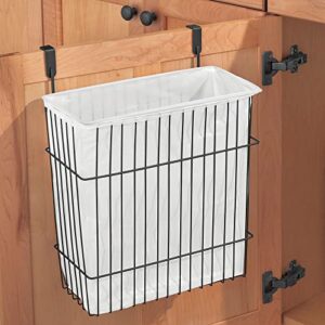 mDesign Steel Metal Wire Hanging Over Door Kitchen Storage Organizer Basket/Trash Can - Cabinet Door Holder Bins for Bags, Tin Foil, Wax Paper, Cling Wrap - Concerto Collection - Matte Black