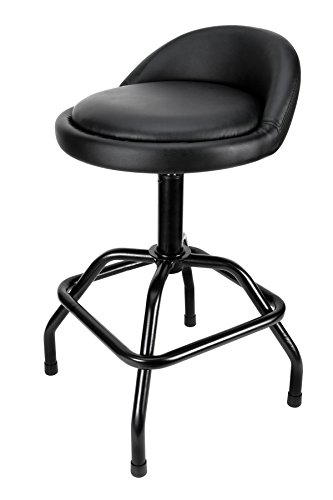 Performance Tool W85011 Adjustable Height Bar Stool, Pneumatic Swivel Bar Stool with Back Support, 360 Degree Swivel, Heavy Duty Steel Frame Stool Perfect for Home, Bar and Shop, Black