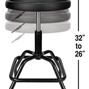 Performance Tool W85011 Adjustable Height Bar Stool, Pneumatic Swivel Bar Stool with Back Support, 360 Degree Swivel, Heavy Duty Steel Frame Stool Perfect for Home, Bar and Shop, Black