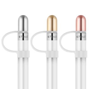apple pencil replacement cap- tranesca aluminum replacement cap for apple pencil (3 in a pack) gold,rose gold,silver- not magnetically clasped