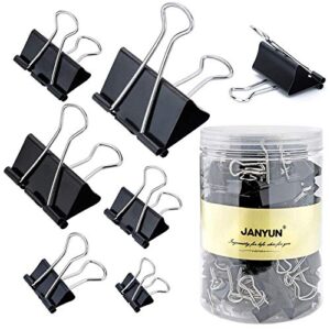 150pcs large binder clips 6 assorted sizes paper clamps clip for paper metal clip office school home supplies (black)