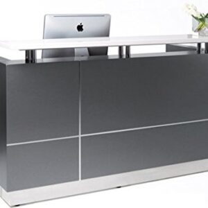 GW FURNITURE Modern Space Grey Reception Desk (71 inch) with Quartz Stone Counter TOP