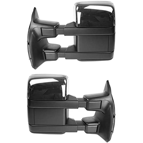 Trail Ridge Tow Mirror Manual Chrome Pair Set Compatible with 99-10 SD Pickup SUV