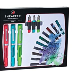 Sheaffer Viewpoint Calligraphy Maxi Kit: 3 Fountain Pens with 3 Nibs, 20 Assorted Ink Cartridges, Instructions, and Tracing Pad